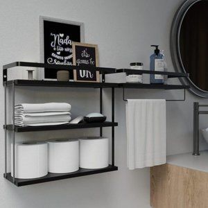 3+1 Tier Wall Mounted Floating Shelves Set of 2, Rustic Wood Wall Shelf